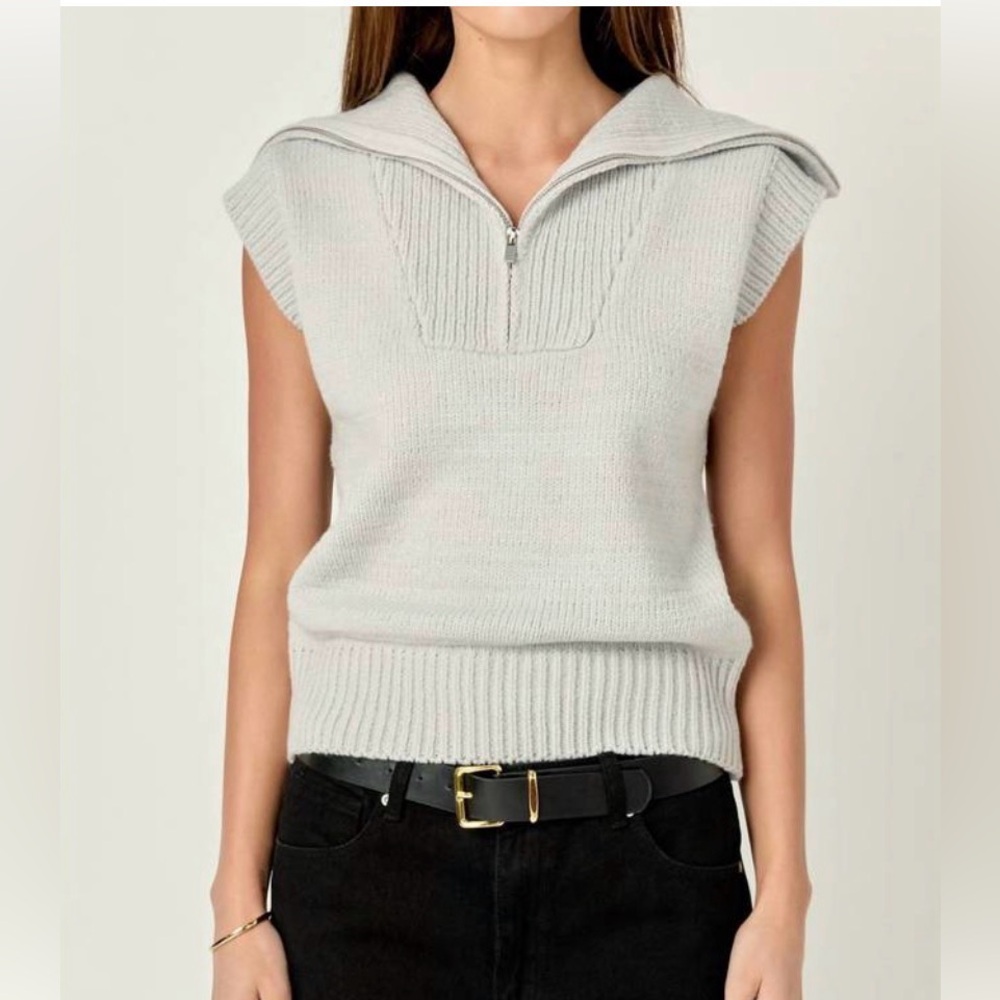 English Factory Light Gray Knit Sleeveless Sweater Top